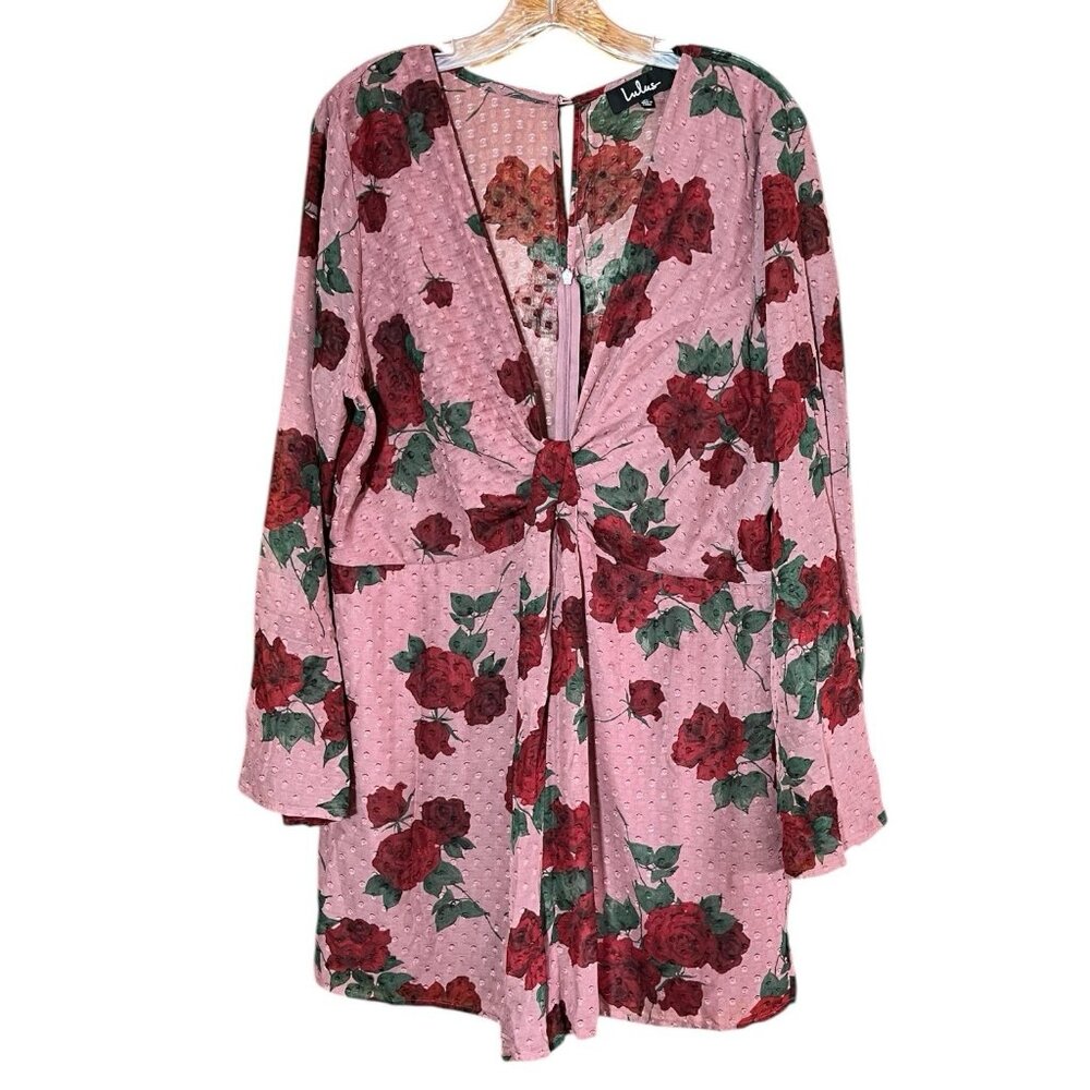 Lulu's Mauve Floral Print Long Sleeve Romper Size XL Boho Festival Occasion